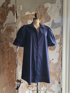 Women's Navy Mini Dress with Puff Sleeves Xl